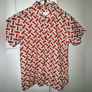 Burberry Red and White Patterned Boys button down Shirt sz 6Y.